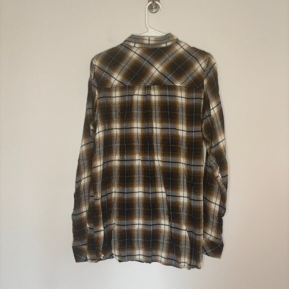 KAVU Button Up Shirt Medium Brown Plaid Long Sleeve Point Collar Pockets Soft - Picture 5 of 5